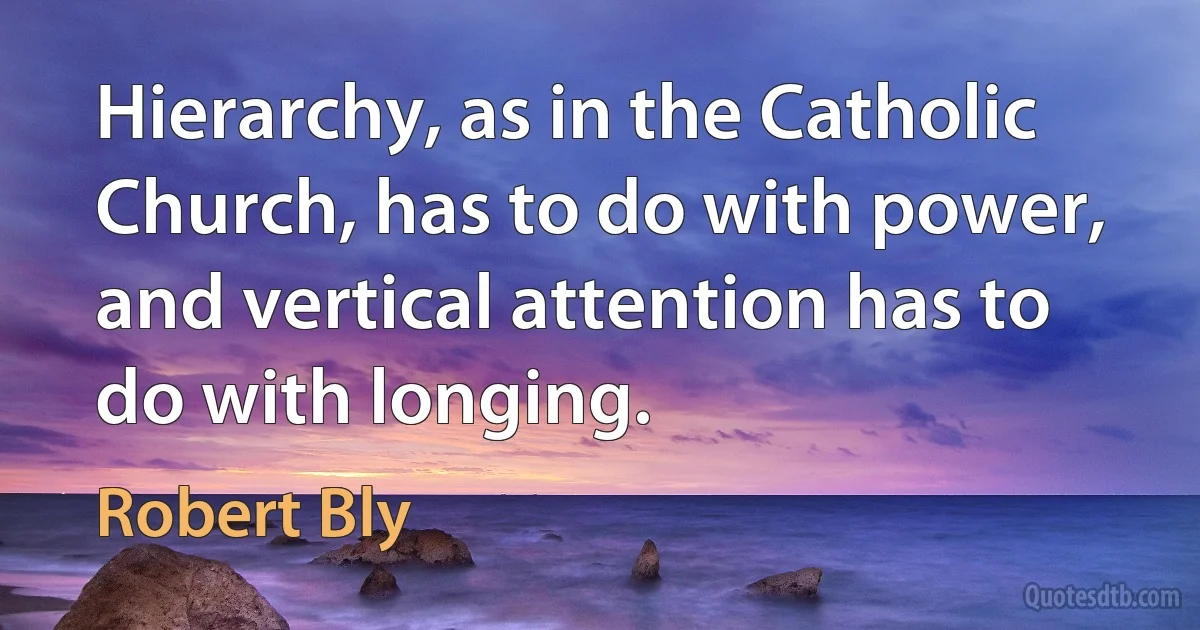 Hierarchy, as in the Catholic Church, has to do with power, and vertical attention has to do with longing. (Robert Bly)