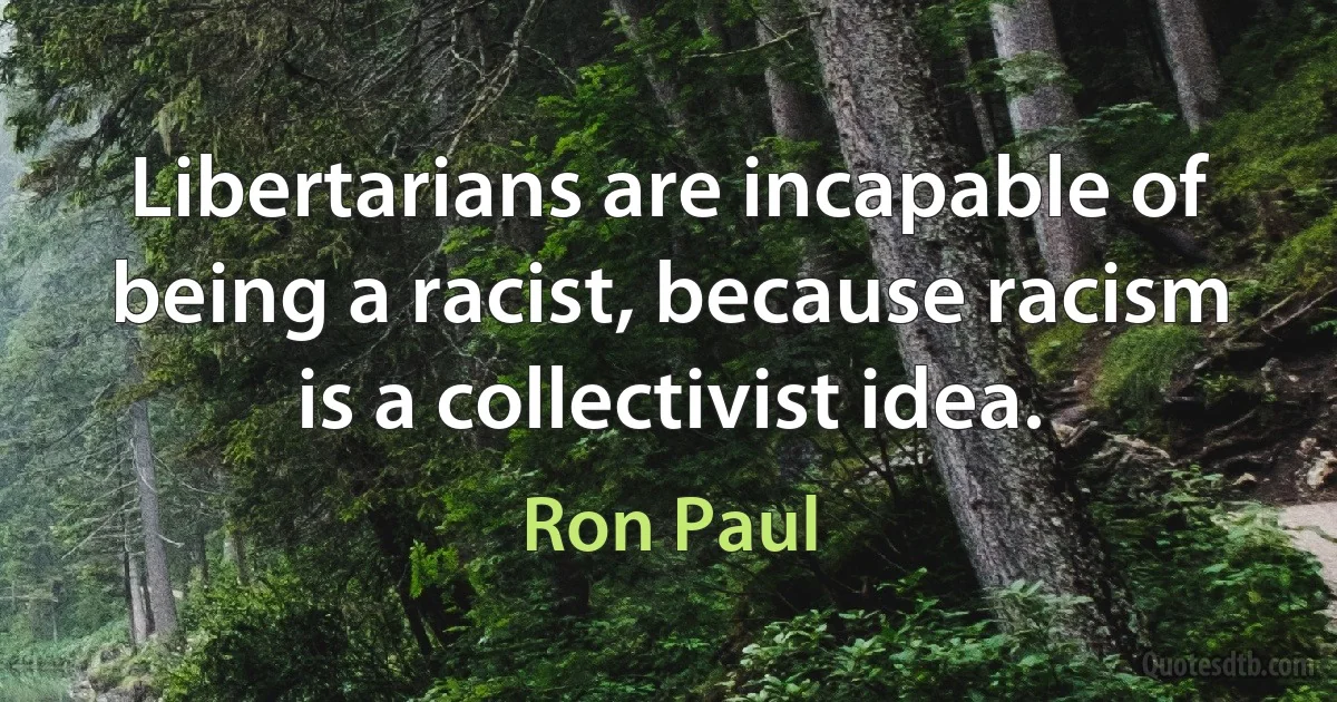 Libertarians are incapable of being a racist, because racism is a collectivist idea. (Ron Paul)