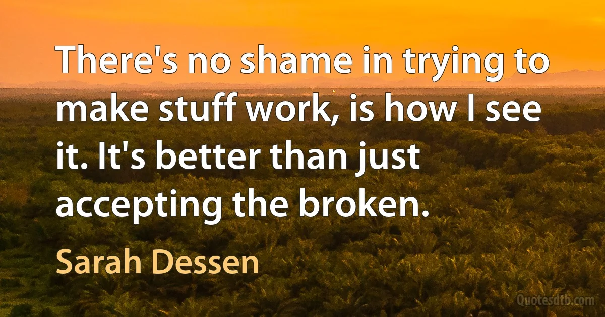 There's no shame in trying to make stuff work, is how I see it. It's better than just accepting the broken. (Sarah Dessen)