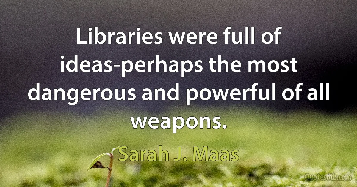 Libraries were full of ideas-perhaps the most dangerous and powerful of all weapons. (Sarah J. Maas)