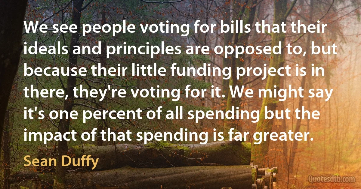 We see people voting for bills that their ideals and principles are opposed to, but because their little funding project is in there, they're voting for it. We might say it's one percent of all spending but the impact of that spending is far greater. (Sean Duffy)