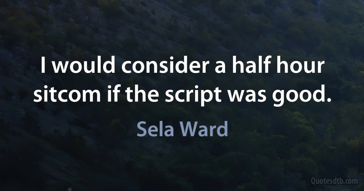 I would consider a half hour sitcom if the script was good. (Sela Ward)