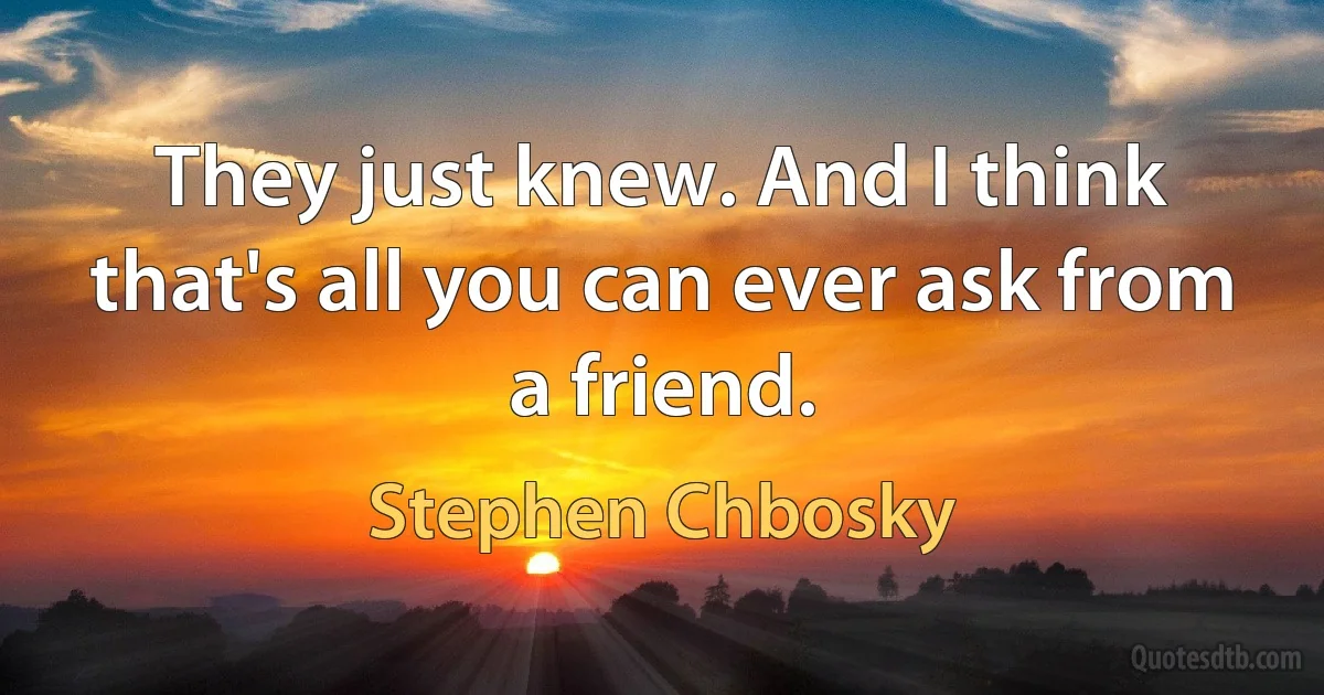 They just knew. And I think that's all you can ever ask from a friend. (Stephen Chbosky)