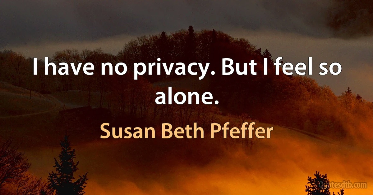 I have no privacy. But I feel so alone. (Susan Beth Pfeffer)