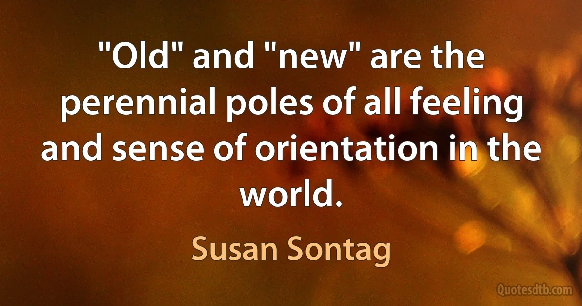 "Old" and "new" are the perennial poles of all feeling and sense of orientation in the world. (Susan Sontag)