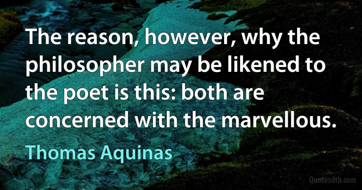 The reason, however, why the philosopher may be likened to the poet is this: both are concerned with the marvellous. (Thomas Aquinas)