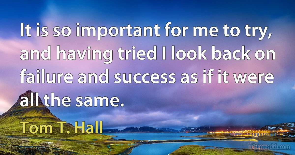 It is so important for me to try, and having tried I look back on failure and success as if it were all the same. (Tom T. Hall)