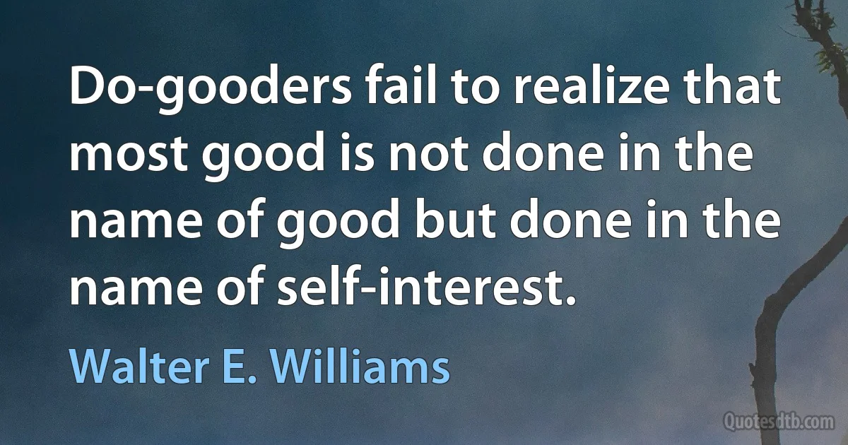 Do-gooders fail to realize that most good is not done in the name of good but done in the name of self-interest. (Walter E. Williams)