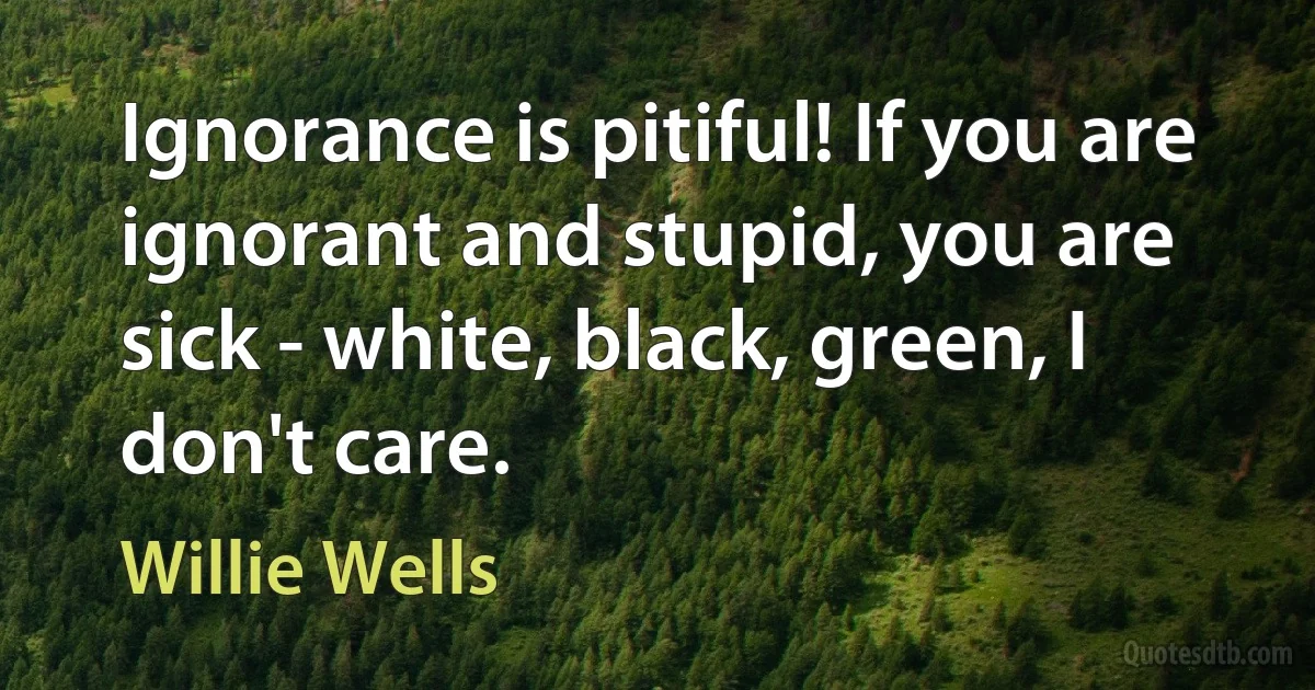 Ignorance is pitiful! If you are ignorant and stupid, you are sick - white, black, green, I don't care. (Willie Wells)