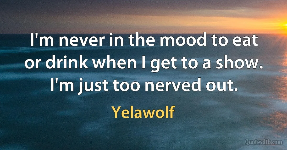 I'm never in the mood to eat or drink when I get to a show. I'm just too nerved out. (Yelawolf)