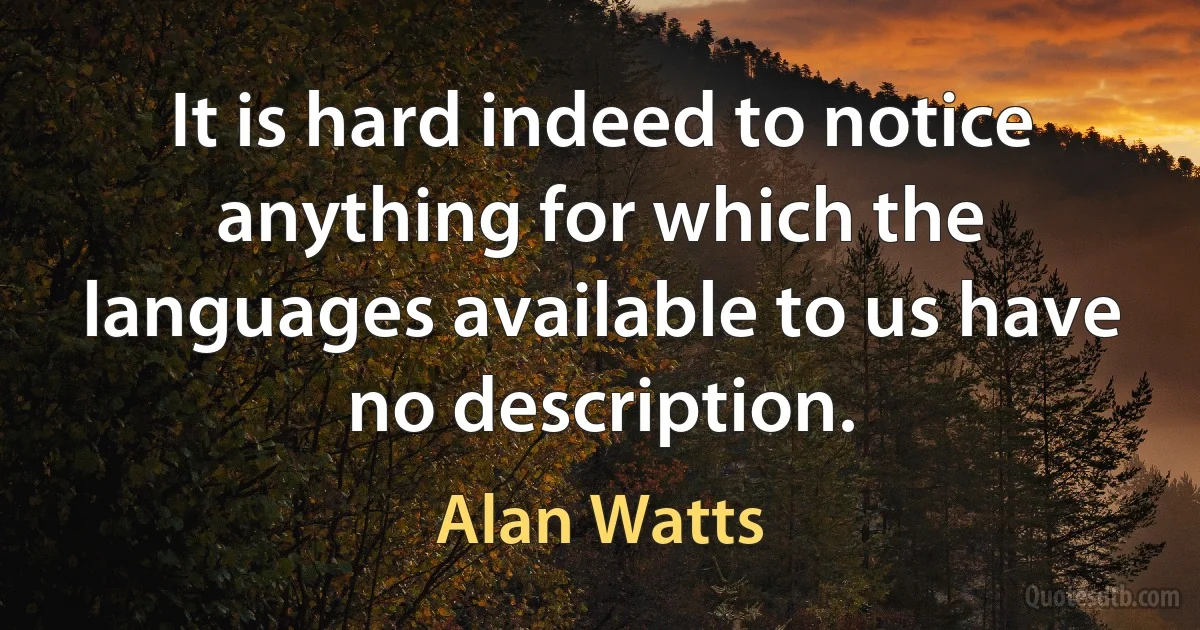 It is hard indeed to notice anything for which the languages available to us have no description. (Alan Watts)