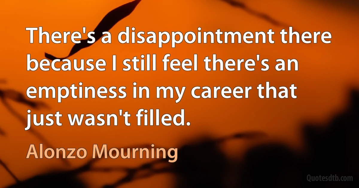 There's a disappointment there because I still feel there's an emptiness in my career that just wasn't filled. (Alonzo Mourning)