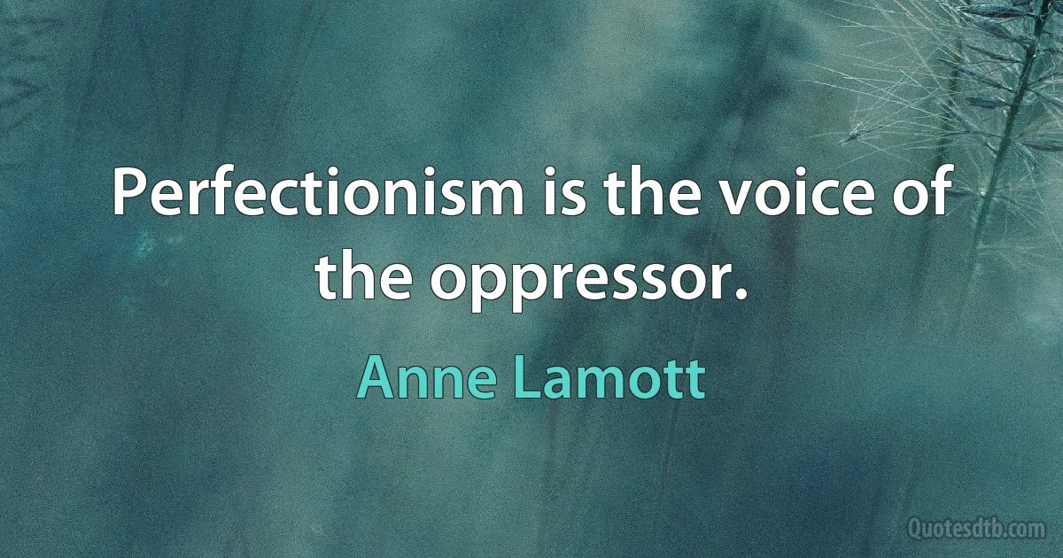 Perfectionism is the voice of the oppressor. (Anne Lamott)