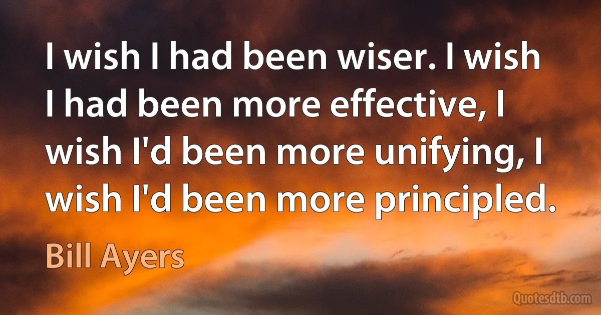 I wish I had been wiser. I wish I had been more effective, I wish I'd been more unifying, I wish I'd been more principled. (Bill Ayers)