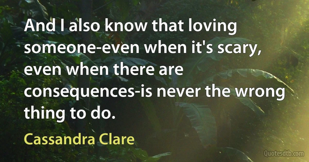 And I also know that loving someone-even when it's scary, even when there are consequences-is never the wrong thing to do. (Cassandra Clare)