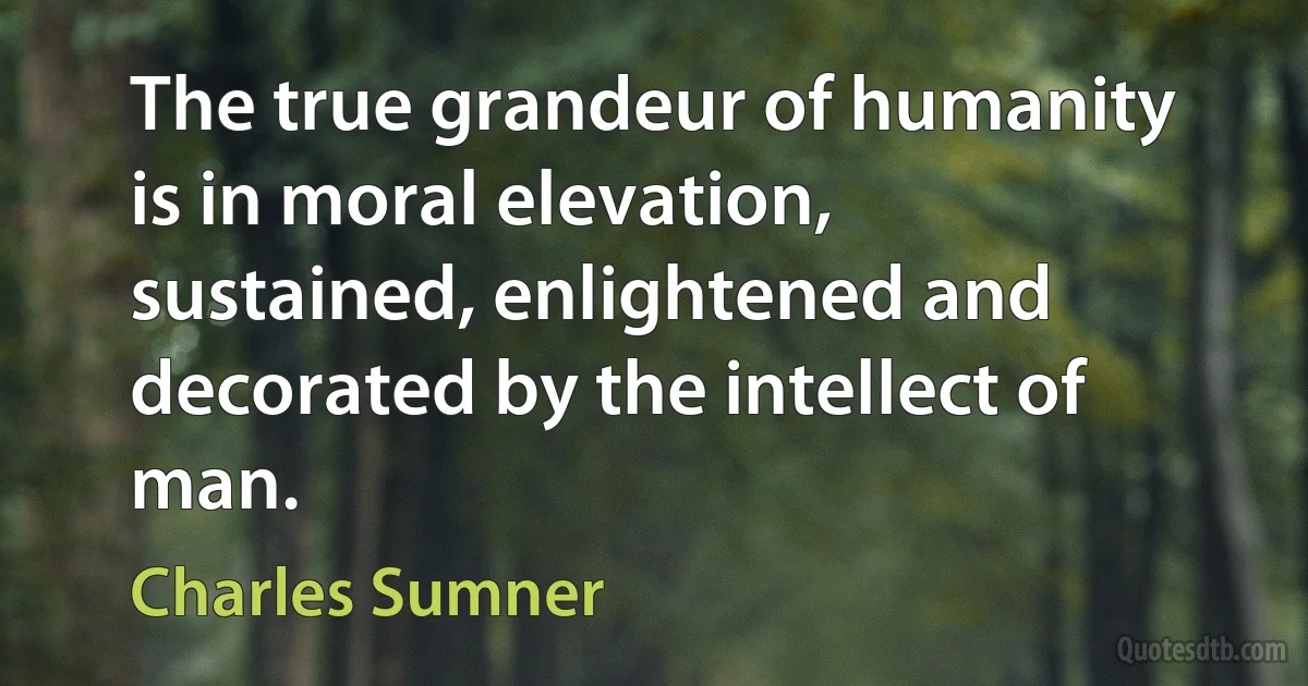 The true grandeur of humanity is in moral elevation, sustained, enlightened and decorated by the intellect of man. (Charles Sumner)