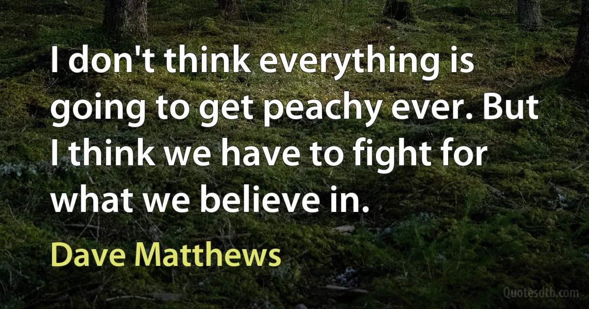 I don't think everything is going to get peachy ever. But I think we have to fight for what we believe in. (Dave Matthews)