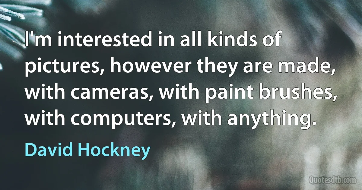 I'm interested in all kinds of pictures, however they are made, with cameras, with paint brushes, with computers, with anything. (David Hockney)