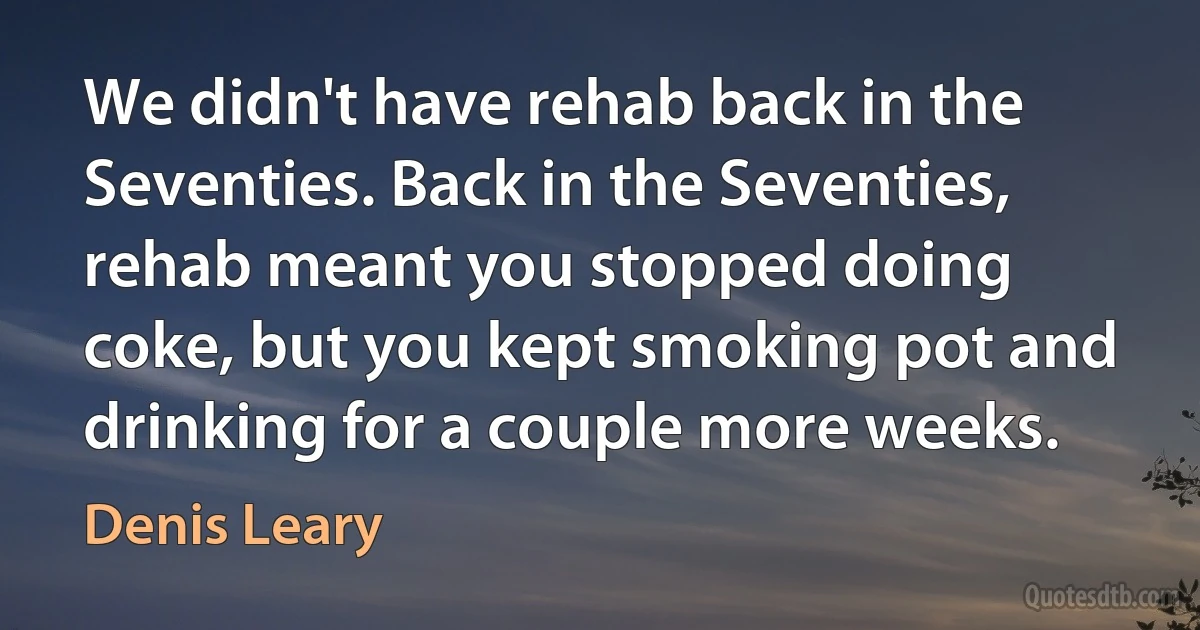 We didn't have rehab back in the Seventies. Back in the Seventies, rehab meant you stopped doing coke, but you kept smoking pot and drinking for a couple more weeks. (Denis Leary)