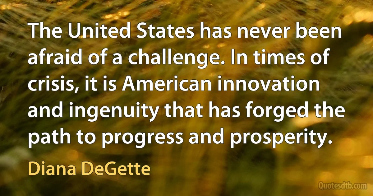 The United States has never been afraid of a challenge. In times of crisis, it is American innovation and ingenuity that has forged the path to progress and prosperity. (Diana DeGette)