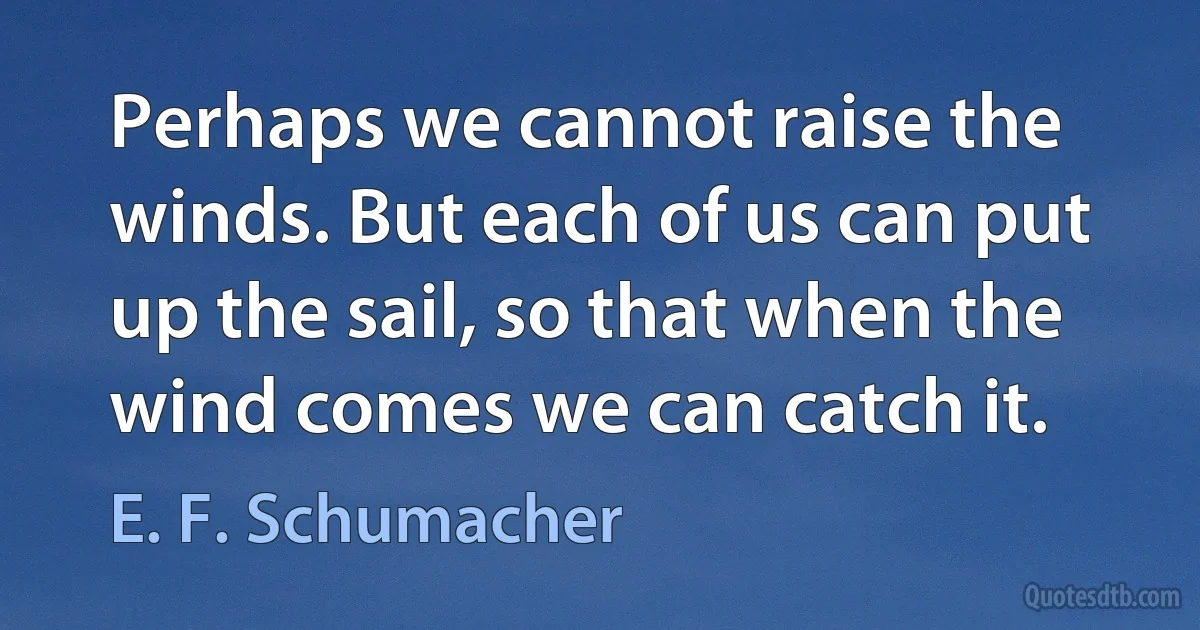 Perhaps we cannot raise the winds. But each of us can put up the sail, so that when the wind comes we can catch it. (E. F. Schumacher)