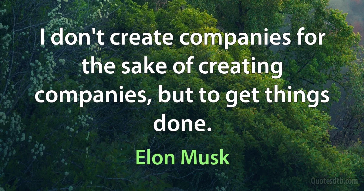 I don't create companies for the sake of creating companies, but to get things done. (Elon Musk)