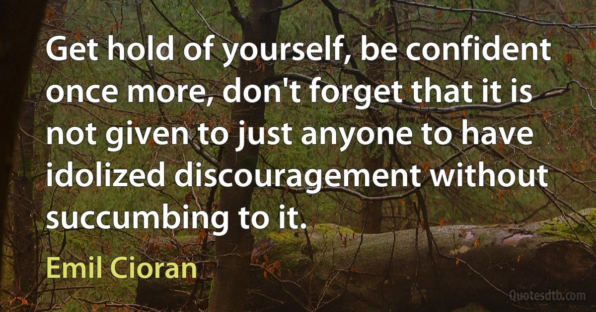 Get hold of yourself, be confident once more, don't forget that it is not given to just anyone to have idolized discouragement without succumbing to it. (Emil Cioran)