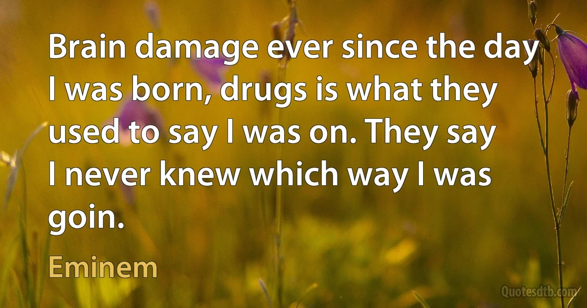 Brain damage ever since the day I was born, drugs is what they used to say I was on. They say I never knew which way I was goin. (Eminem)