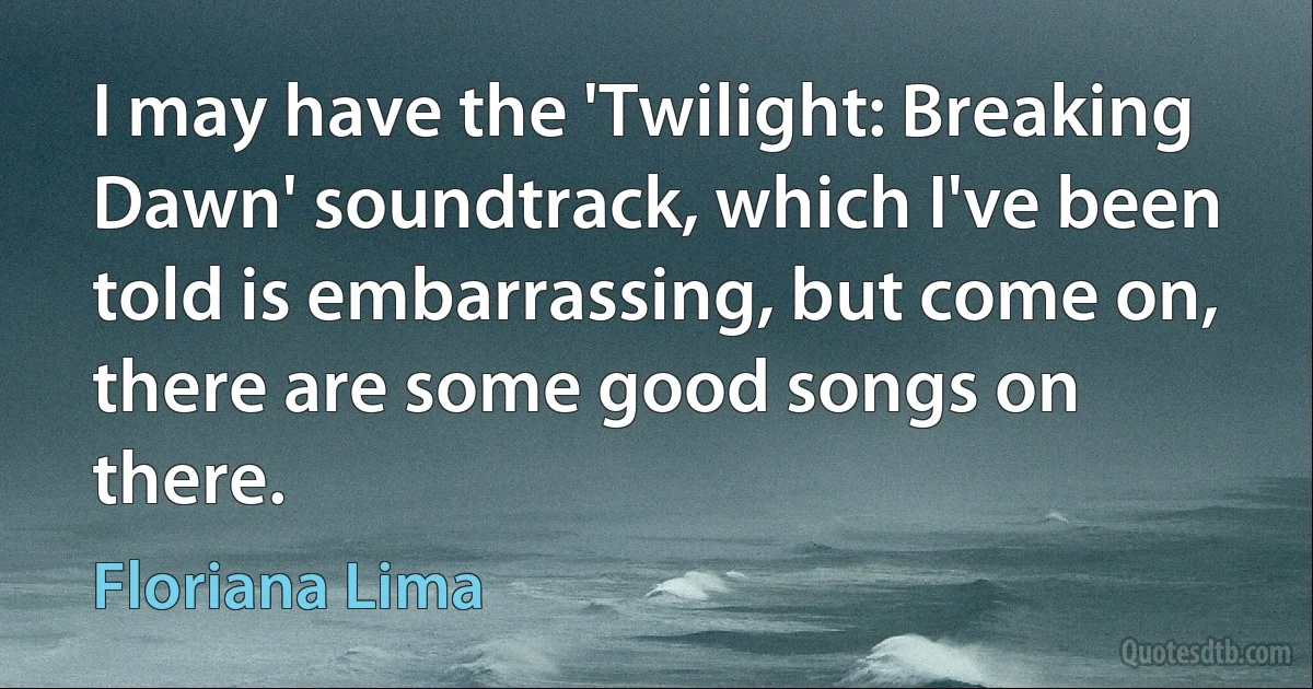 I may have the 'Twilight: Breaking Dawn' soundtrack, which I've been told is embarrassing, but come on, there are some good songs on there. (Floriana Lima)