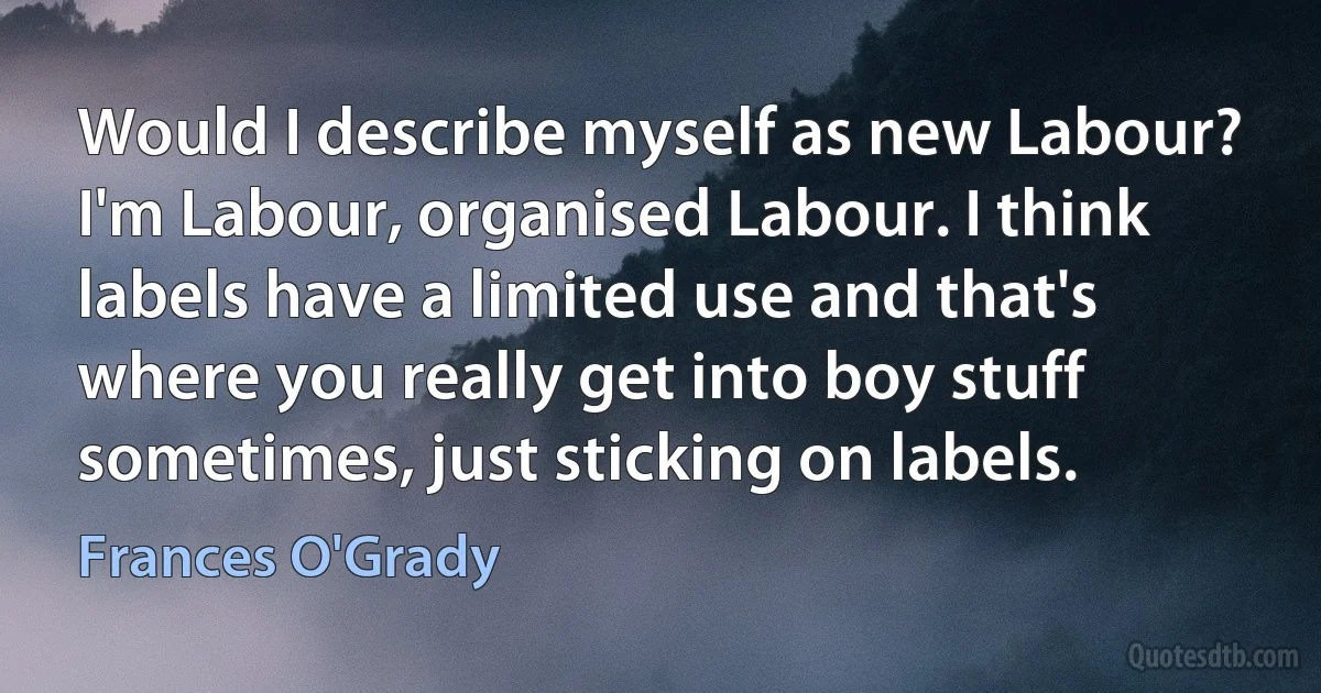 Would I describe myself as new Labour? I'm Labour, organised Labour. I think labels have a limited use and that's where you really get into boy stuff sometimes, just sticking on labels. (Frances O'Grady)