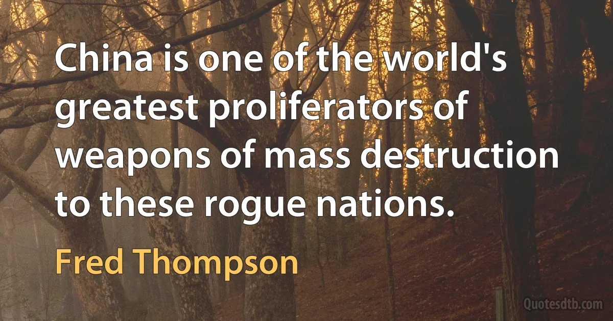 China is one of the world's greatest proliferators of weapons of mass destruction to these rogue nations. (Fred Thompson)