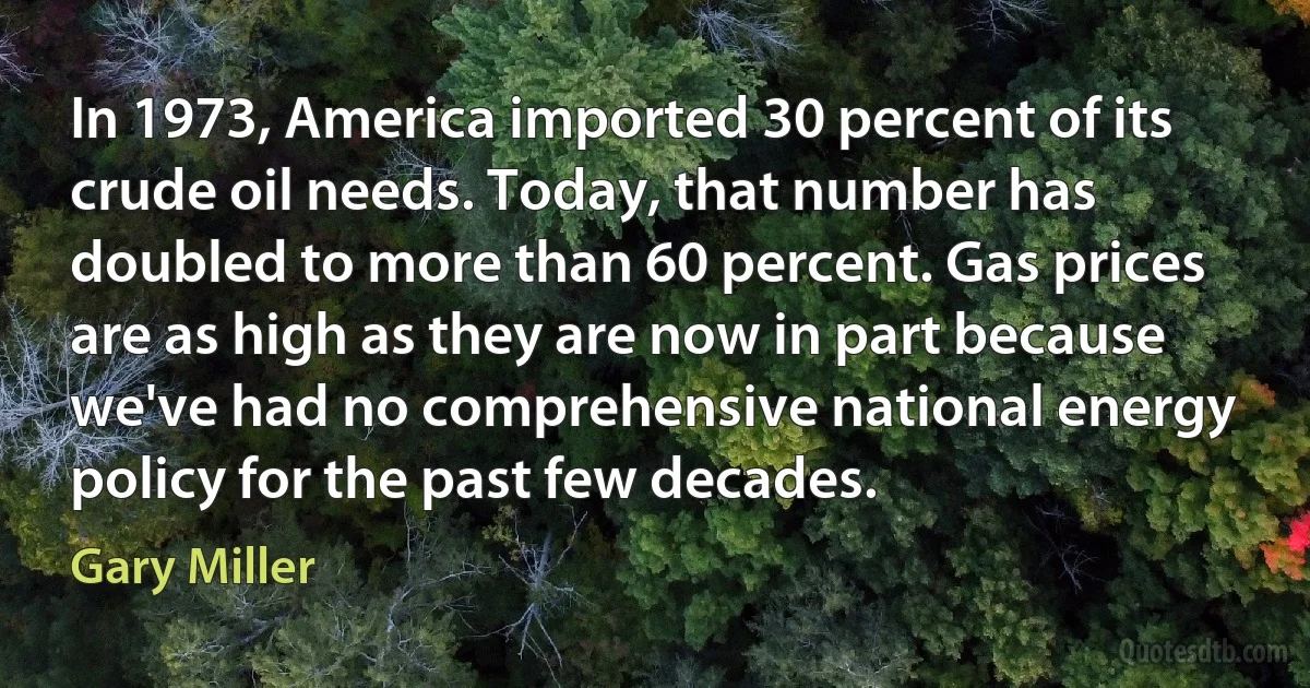 In 1973, America imported 30 percent of its crude oil needs. Today, that number has doubled to more than 60 percent. Gas prices are as high as they are now in part because we've had no comprehensive national energy policy for the past few decades. (Gary Miller)