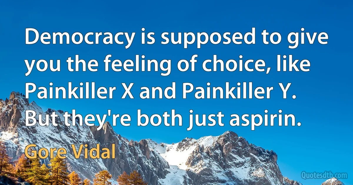 Democracy is supposed to give you the feeling of choice, like Painkiller X and Painkiller Y. But they're both just aspirin. (Gore Vidal)