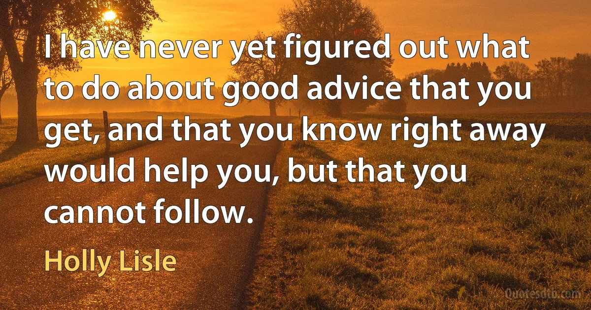 I have never yet figured out what to do about good advice that you get, and that you know right away would help you, but that you cannot follow. (Holly Lisle)