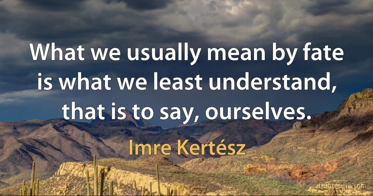 What we usually mean by fate is what we least understand, that is to say, ourselves. (Imre Kertész)