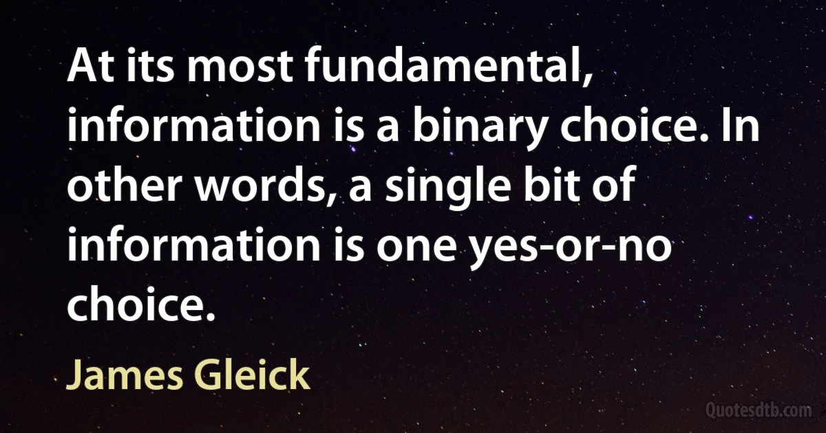 At its most fundamental, information is a binary choice. In other words, a single bit of information is one yes-or-no choice. (James Gleick)