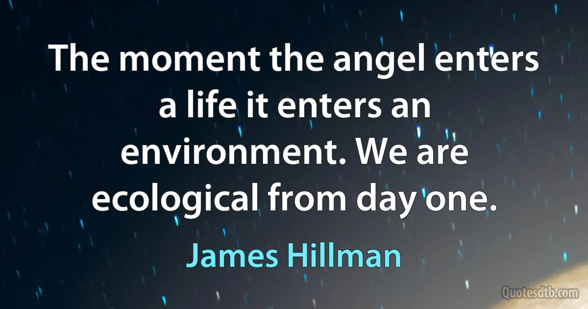 The moment the angel enters a life it enters an environment. We are ecological from day one. (James Hillman)