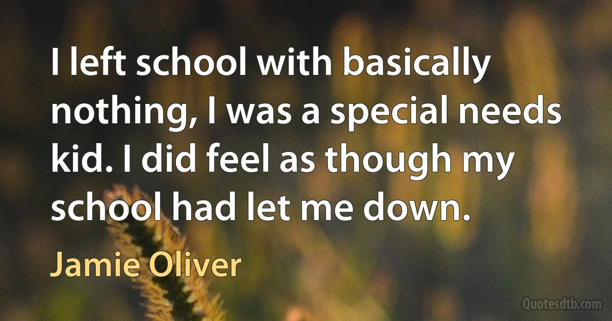 I left school with basically nothing, I was a special needs kid. I did feel as though my school had let me down. (Jamie Oliver)