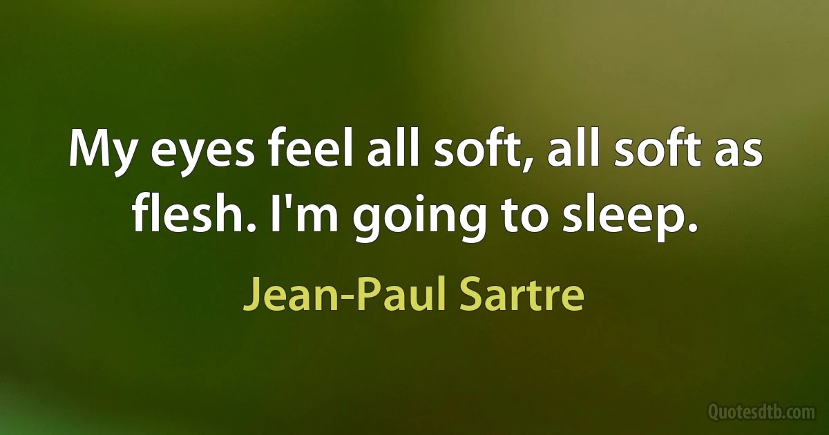 My eyes feel all soft, all soft as flesh. I'm going to sleep. (Jean-Paul Sartre)