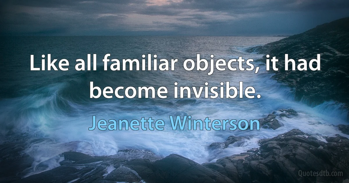 Like all familiar objects, it had become invisible. (Jeanette Winterson)