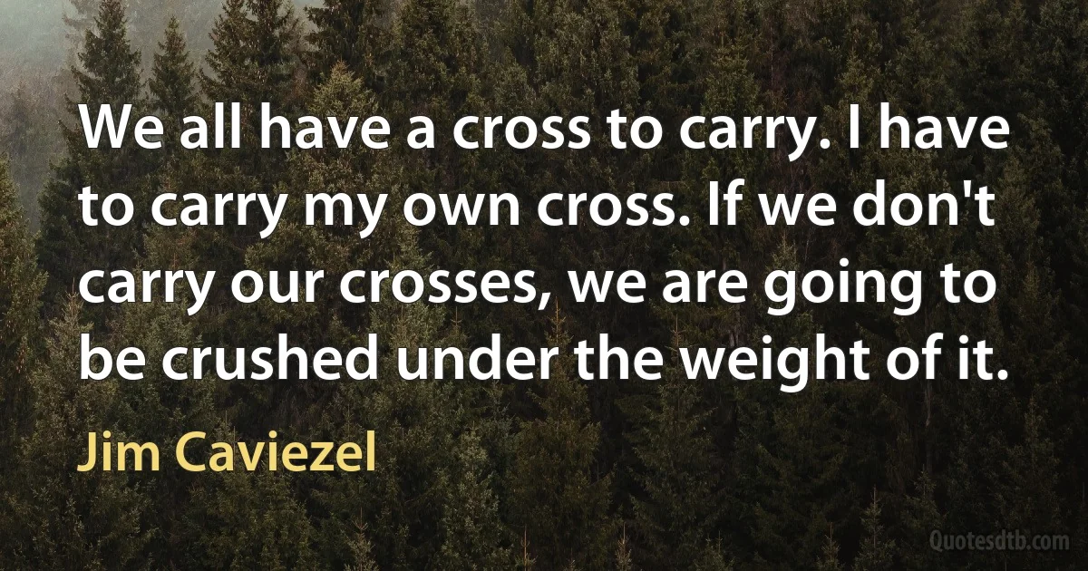 We all have a cross to carry. I have to carry my own cross. If we don't carry our crosses, we are going to be crushed under the weight of it. (Jim Caviezel)