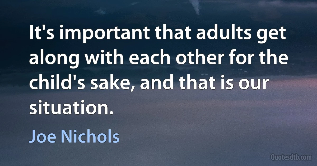 It's important that adults get along with each other for the child's sake, and that is our situation. (Joe Nichols)