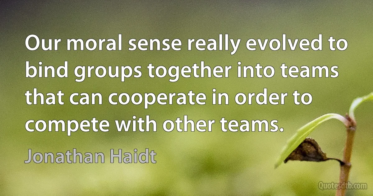 Our moral sense really evolved to bind groups together into teams that can cooperate in order to compete with other teams. (Jonathan Haidt)