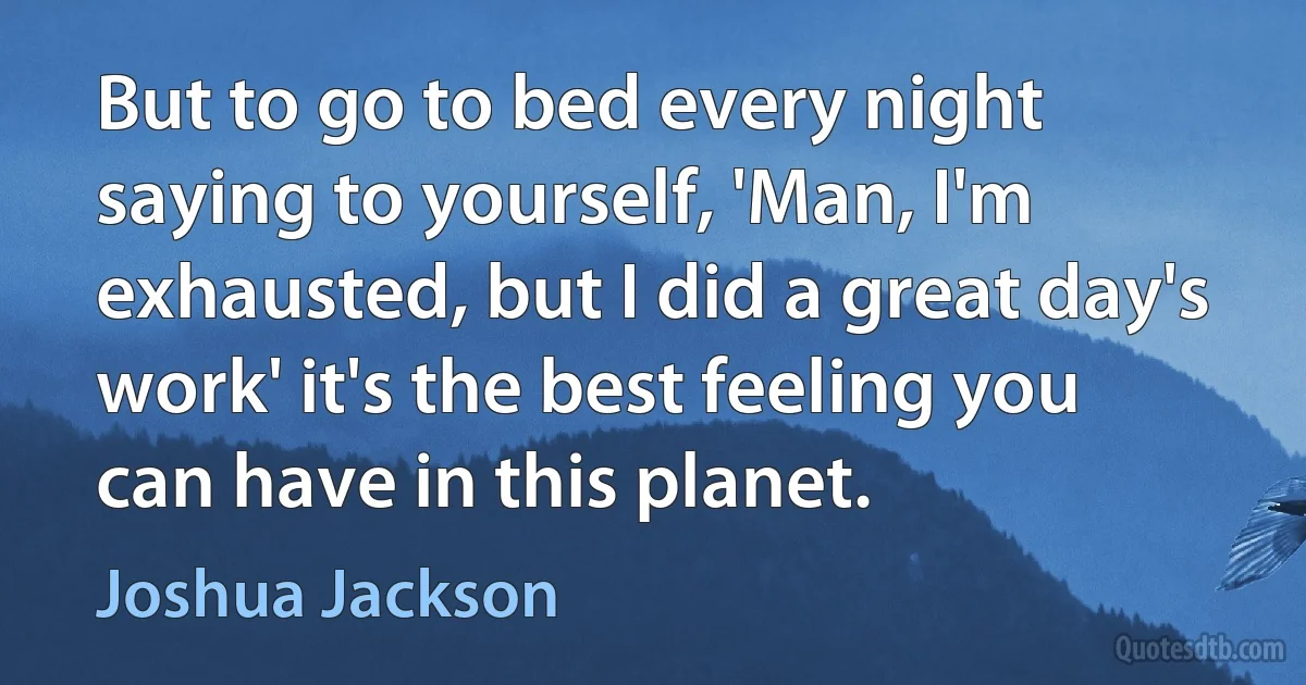 But to go to bed every night saying to yourself, 'Man, I'm exhausted, but I did a great day's work' it's the best feeling you can have in this planet. (Joshua Jackson)