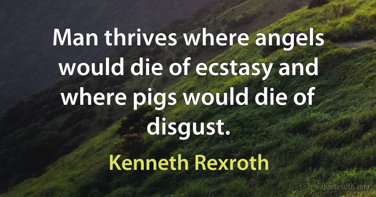 Man thrives where angels would die of ecstasy and where pigs would die of disgust. (Kenneth Rexroth)