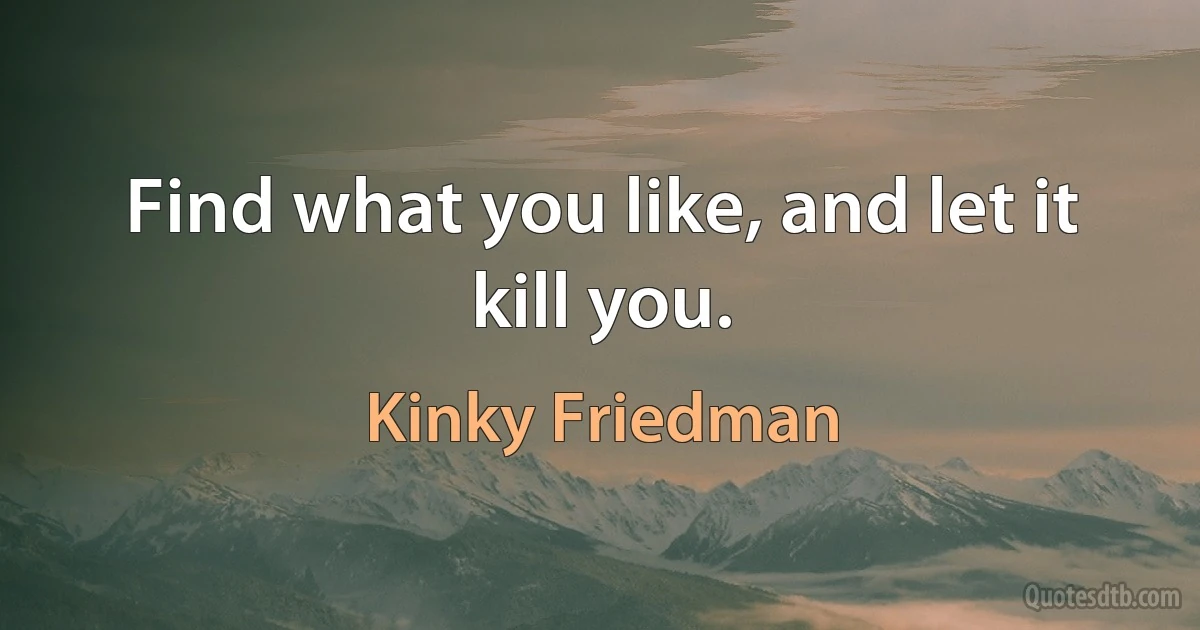 Find what you like, and let it kill you. (Kinky Friedman)