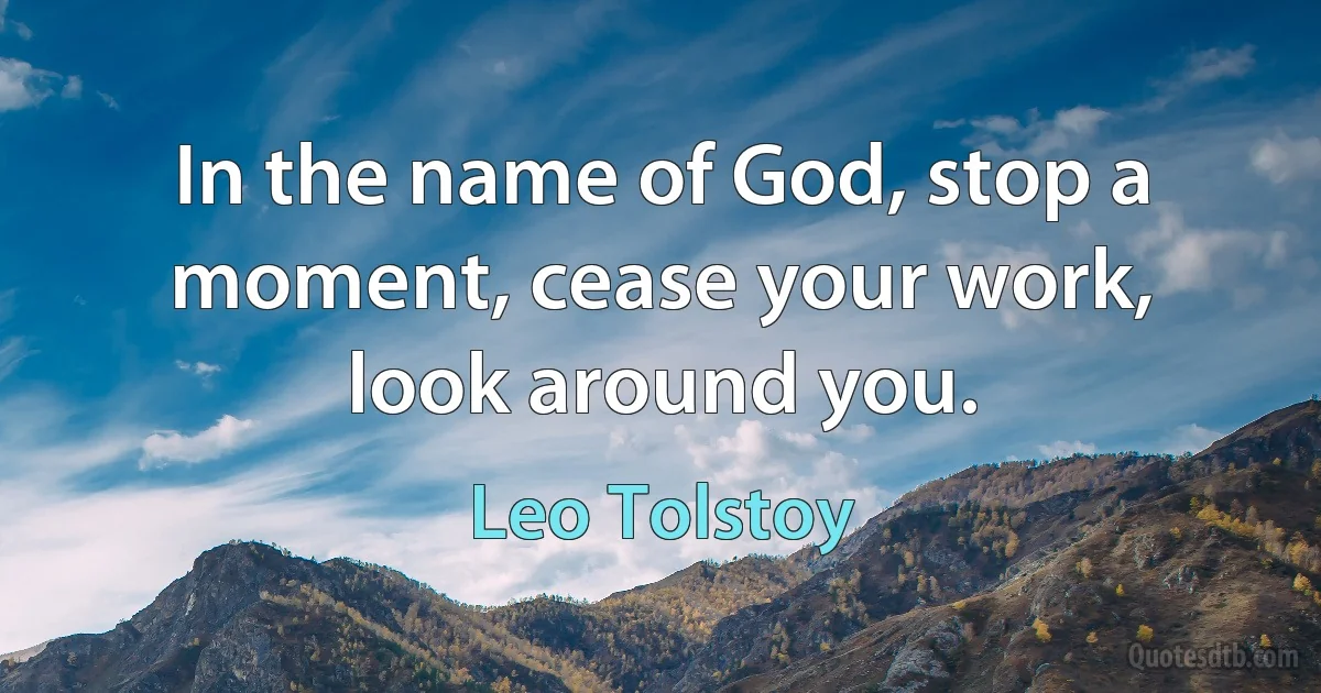 In the name of God, stop a moment, cease your work, look around you. (Leo Tolstoy)