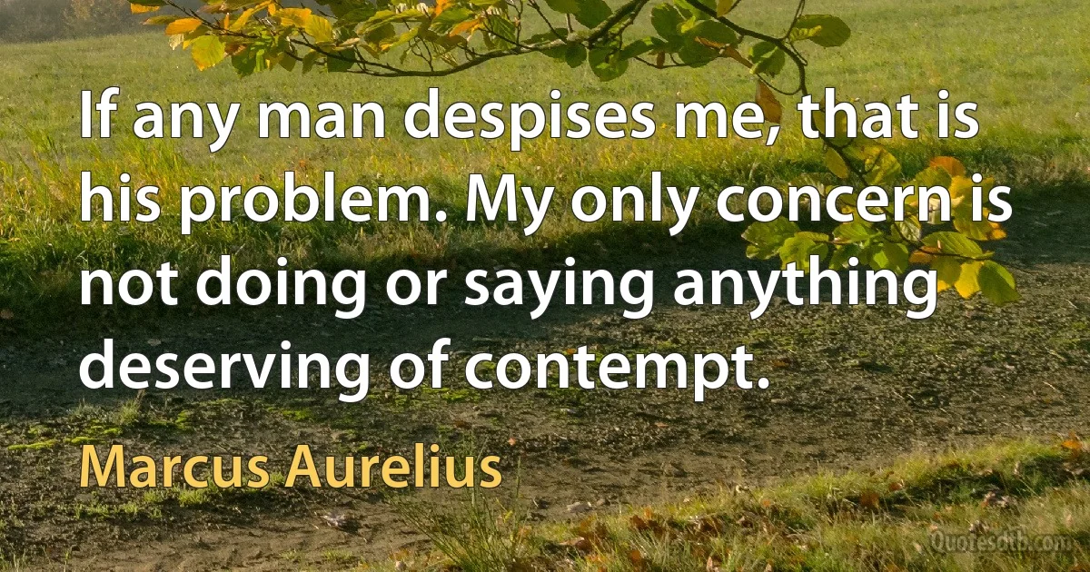 If any man despises me, that is his problem. My only concern is not doing or saying anything deserving of contempt. (Marcus Aurelius)