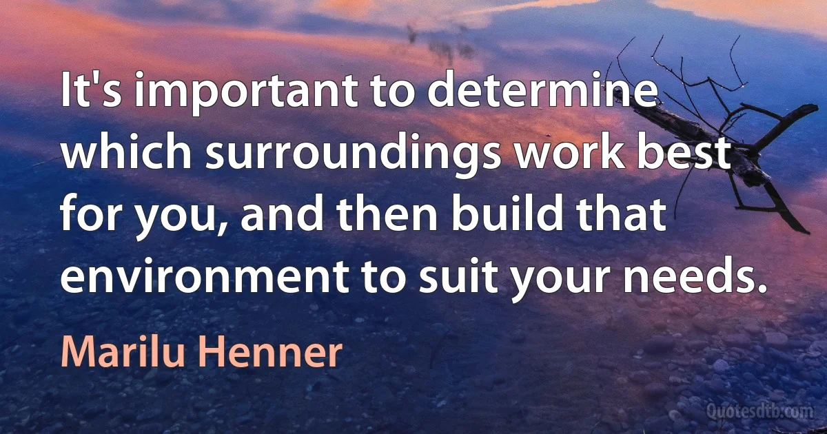 It's important to determine which surroundings work best for you, and then build that environment to suit your needs. (Marilu Henner)