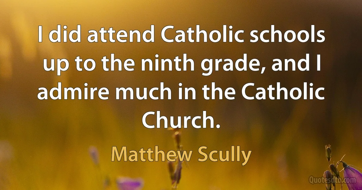 I did attend Catholic schools up to the ninth grade, and I admire much in the Catholic Church. (Matthew Scully)